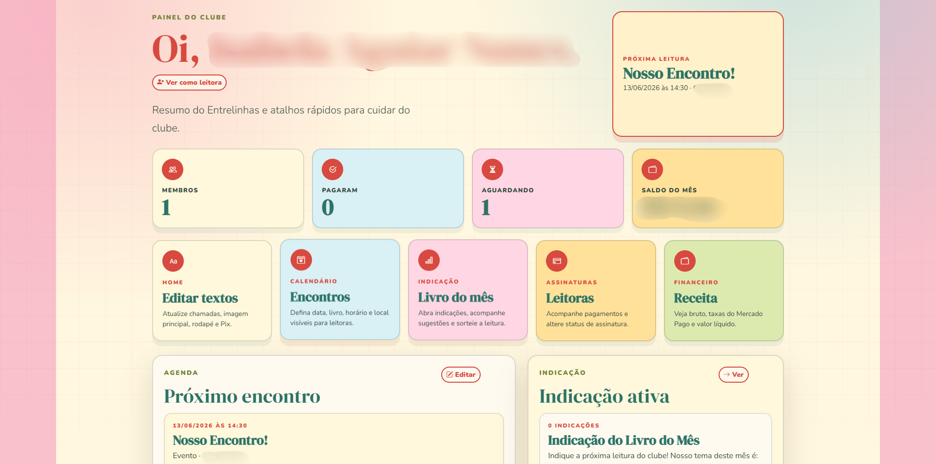 Tela do dashboard administrativo